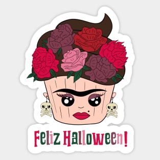 Cute and creepy espanol Halloween Frida  Kahlo cupcake Sticker